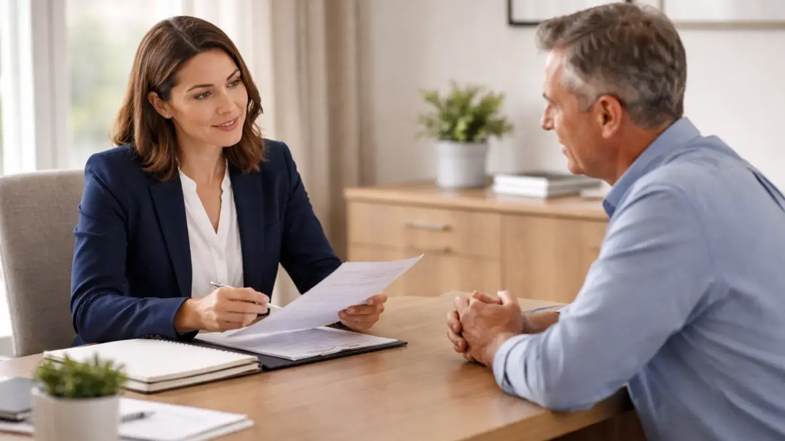 Attorney reviewing documents with a client during a probate consultation